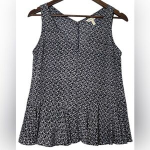 Rebecca Taylor 100% Silk Sleeveless V-Neck Peplum Blouse Top Size 2 Geo Print